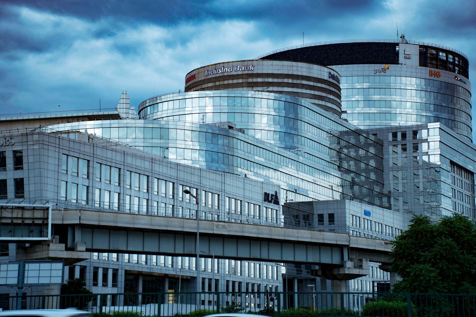 Modern glass banking building exterior
