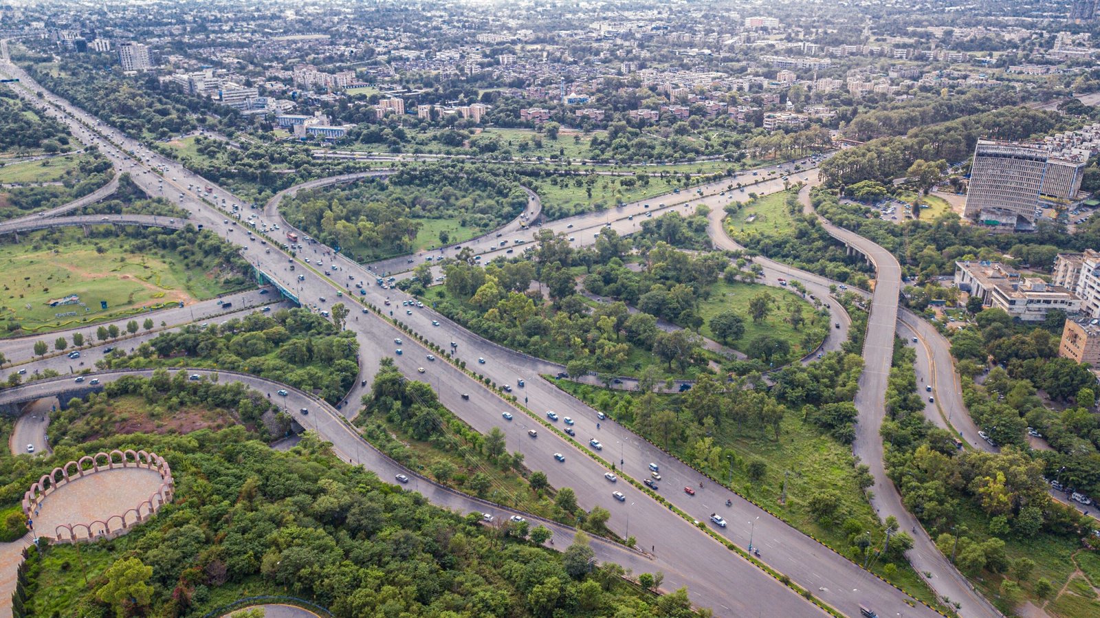Aerial view of Islamabad's expressway motorway in Pakistan