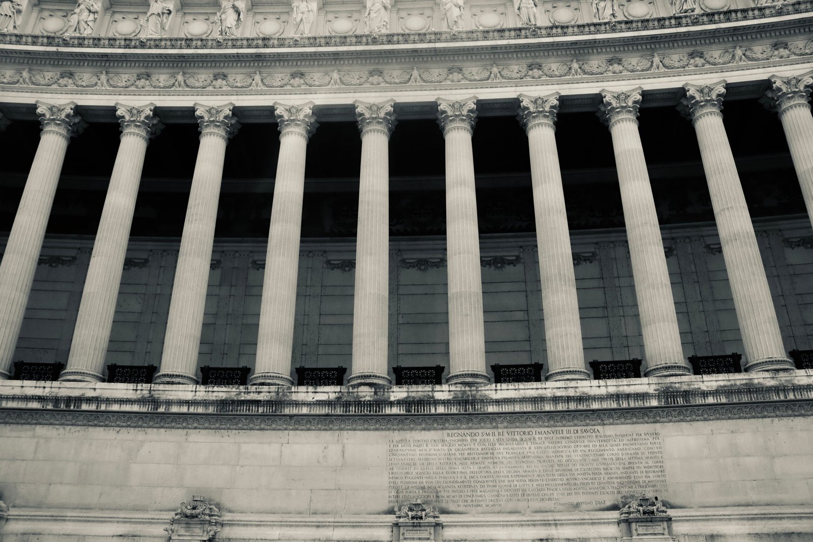 Low angle view of a government building facade with columns