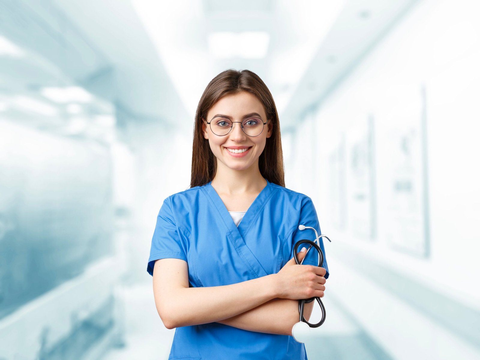 Nurse in blue scrubs holding a stethoscope, representing nursing jobs in Pakistan